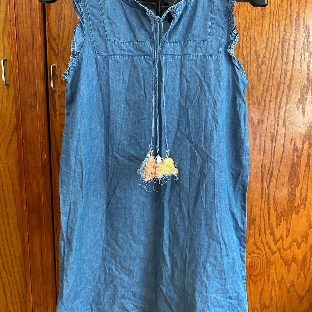 LOFT Blue Sleeveless Dress with Tassels 100% cotton